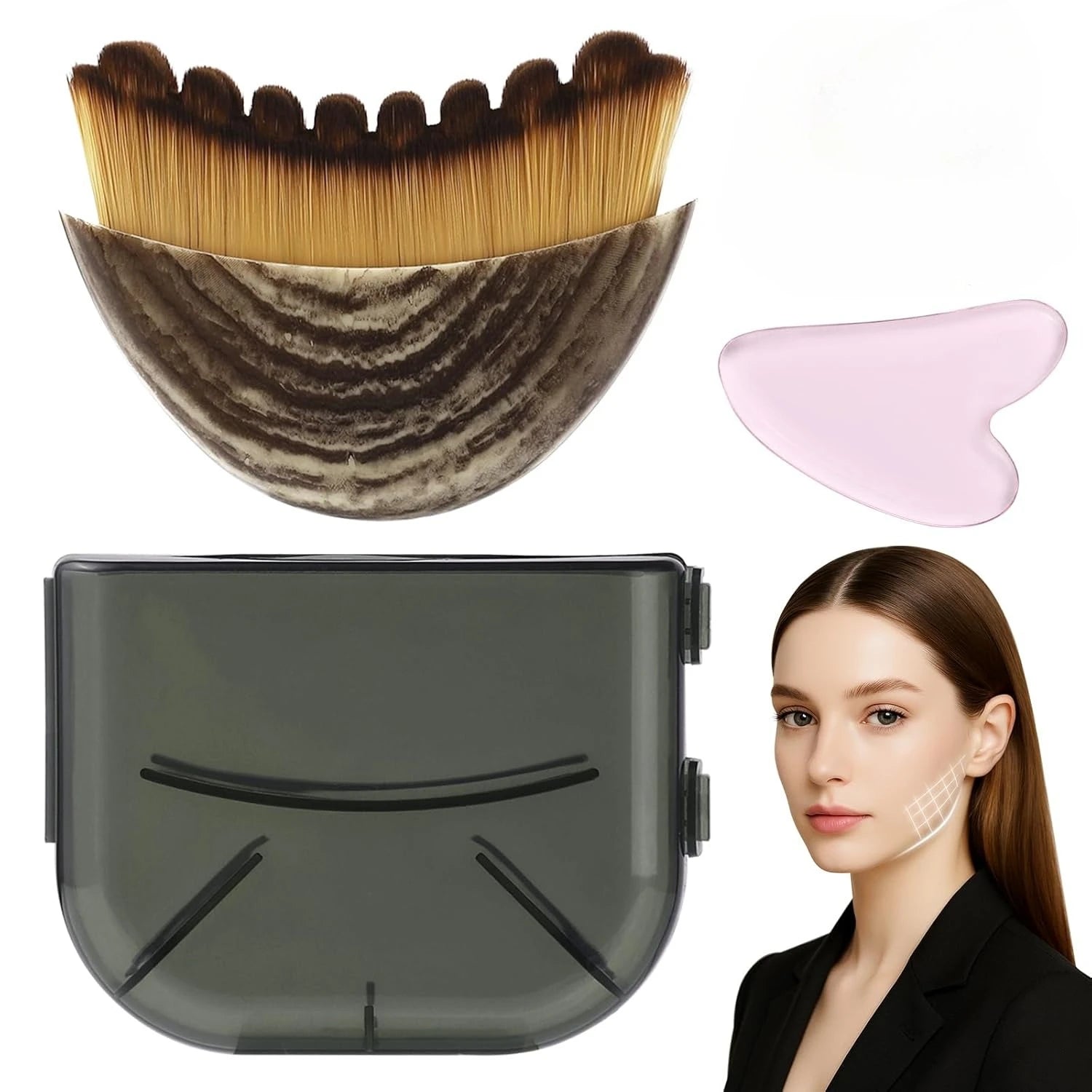 Lymphatic Contour Face Brush & Gua Sha Set – Jawline & Chin Sculpting